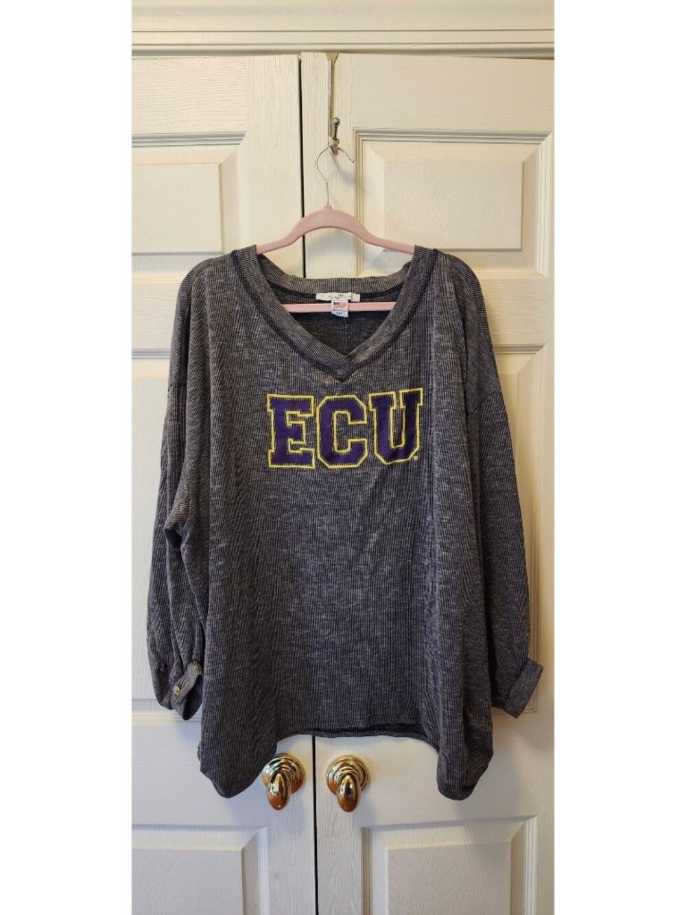 New Flying Colors Gray East Carolina ECU Sandwashed Rib Knit Pullover Size XXL